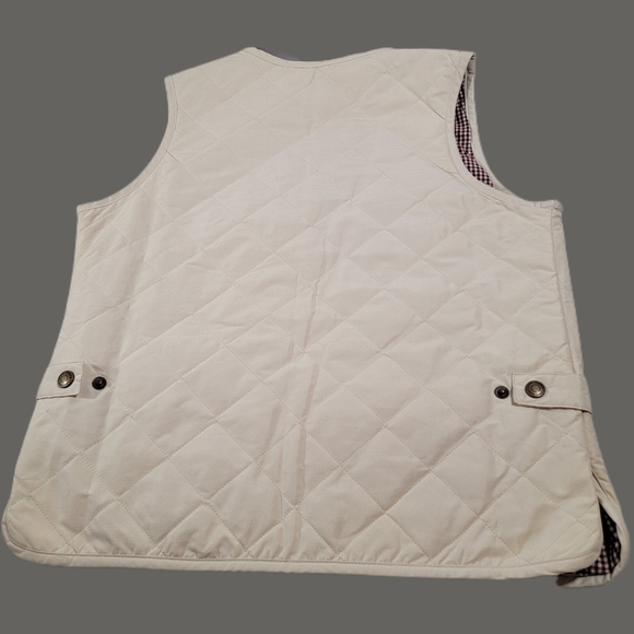 Womens Eddie Bauer XS Quilted Puffer Vest Plaid Lined Creame color. - Picture 2 of 5